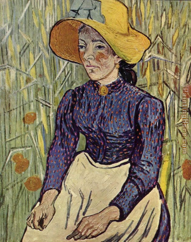 Young Peasant Woman with Straw Hat Sitting in the Wheat painting - Vincent van Gogh Young Peasant Woman with Straw Hat Sitting in the Wheat art painting